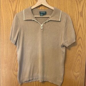 Tan Womens Polo Shirt Silk/Cashmere
